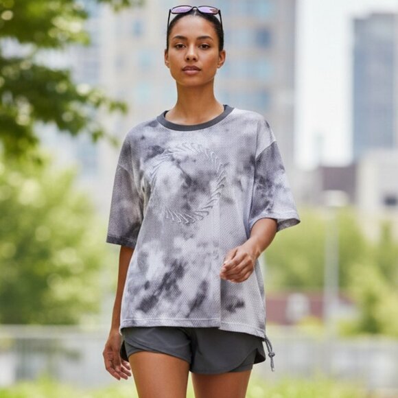 Nike Tops - NIKE Boxy Gray Mesh Tee 1X Top Shirt Drawstring Hem Sports ICON CLASH